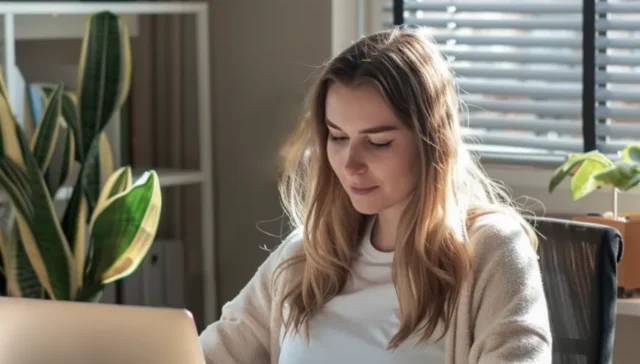 WordPress website ontwikkelaar aan het werk achter haar bureau