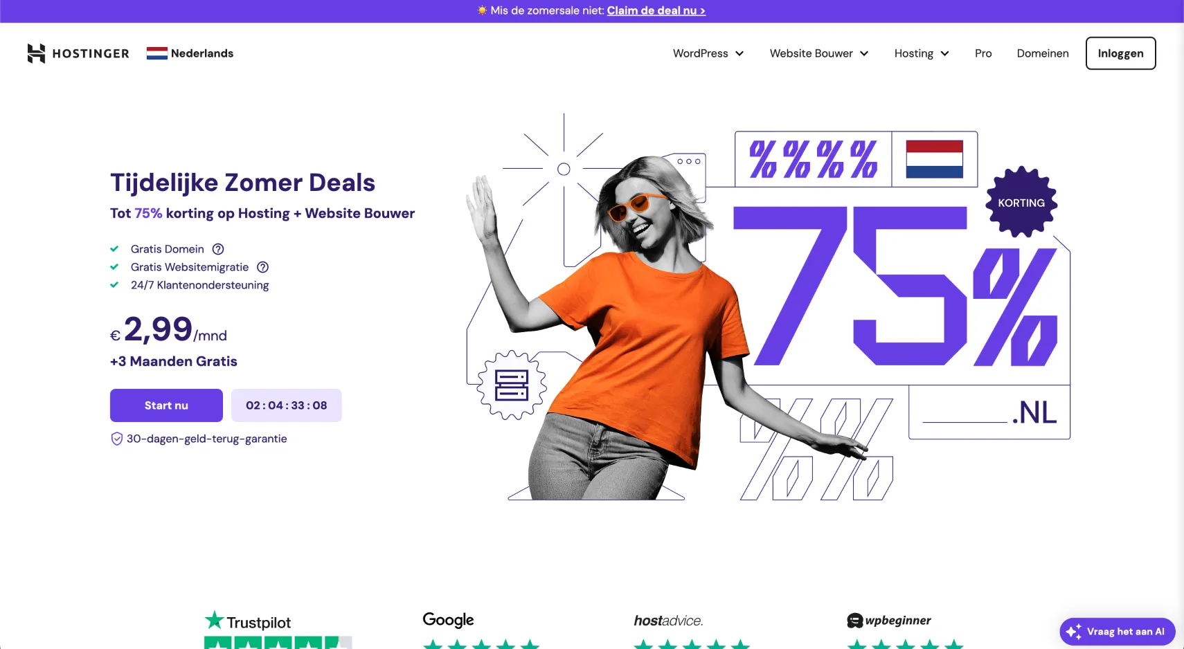 Hostinger Hostingprovider voor wordpress websites and woocommerce webshops