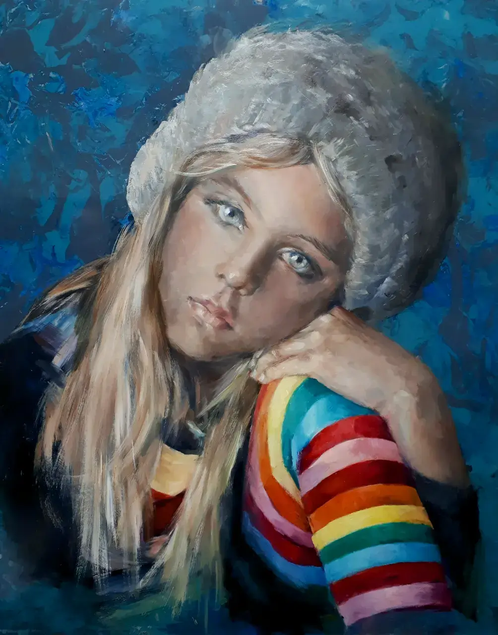 Portret geschilderd door Ella Kuppens met olieverf op plexiglas